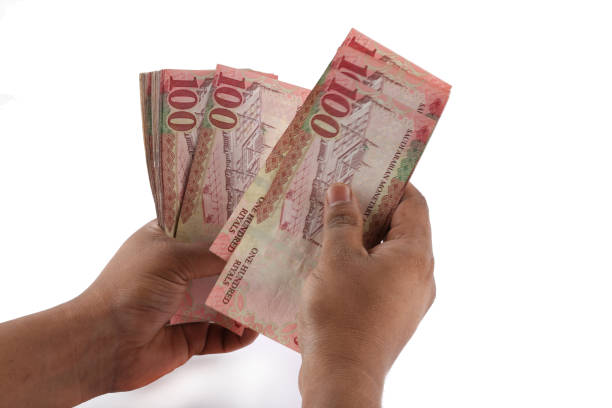 istock Saudi man counting thousands Saudi Riyal isolated on white background 958752950