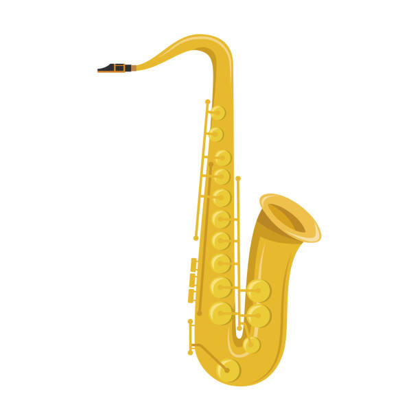 wektorowa ilustracja saksofonu w stylu kreskówki izolowana na białym tle - brass instrument illustrations stock illustrations