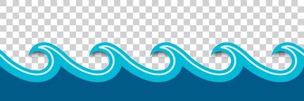 бесшовная бумажная волна в стиле оригами - single line in a row blue water stock illustrations