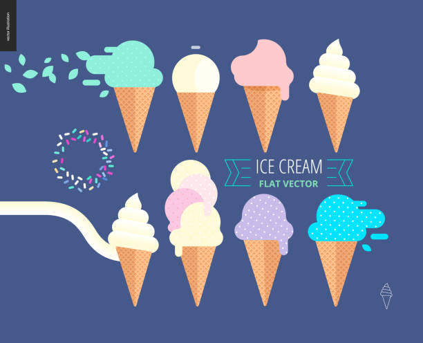 ilustrações, clipart, desenhos animados e ícones de gelado em cone waffle em um fundo azul escuro - soft serve ice cream