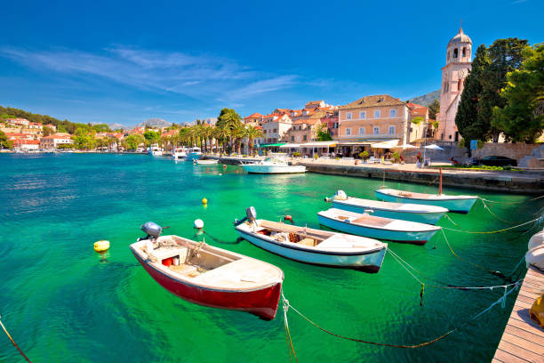 Turquoise waterfront of Cavtat view, Town in south Dalmatia, Croatia Turquoise waterfront of Cavtat view, Town in south Dalmatia, Croatia cavtat photos stock pictures, royalty-free photos & images