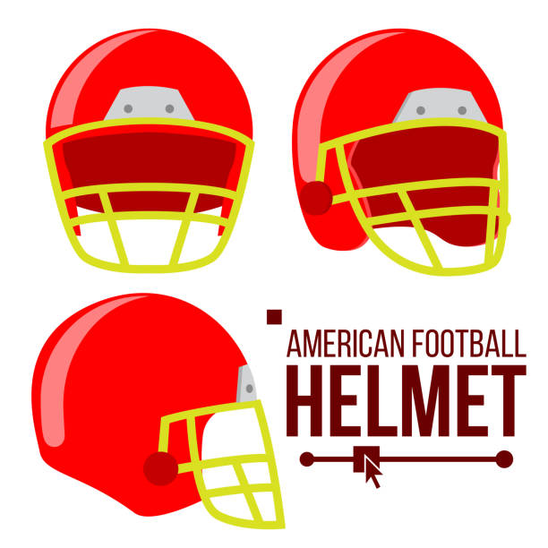 Helmet American Football Vector. Classic Red Rugby Head Protection Helm. Sport Equipment. Isolated Flat Illustration Helmet American Football Vector. Classic Red Rugby Head Protection Helm. Sport Equipment. Flat Illustration safety american football player stock illustrations