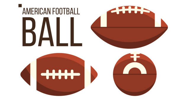 ilustraciones, imágenes clip art, dibujos animados e iconos de stock de vector de pelota de fútbol americano. equipo del deporte rugby. vista diferentes. aislados ilustración plana - football