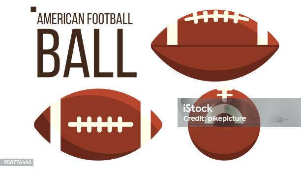 Американский Футбольный Мяч Вектор Спортивное Оборудование Для Регби Другой Вид Изолированная Плоская Иллюстрация — стоковая векторная графика и другие изображения на тему Американский футбол - мяч