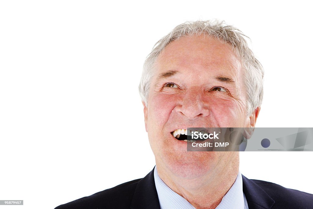 Senior Homme d'affaires regardant vers le haut sur fond blanc - Photo de Adulte libre de droits