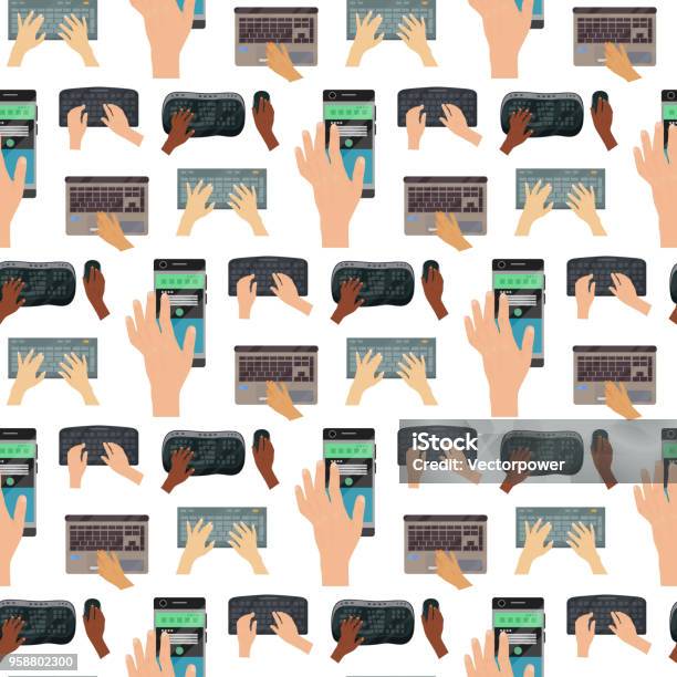 Users Hands On Keyboard Computer Seamless Pattern Background Touch ...