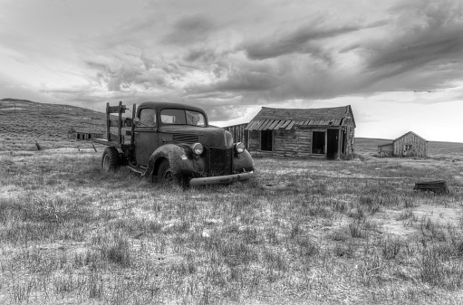 Bodie, California- July 15,2014: an abandoned pick-up truck in a ghost town