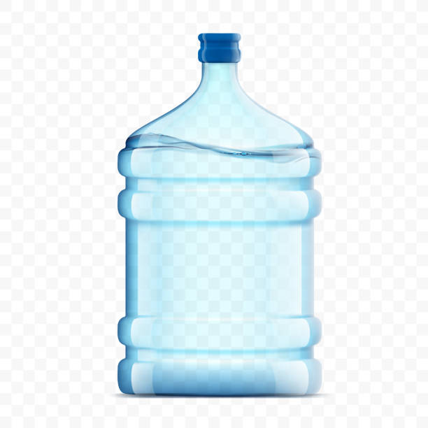 Bottle with clean, fresh water on a transparent background Bottle with clean, fresh water on a transparent background. Plastic container for the cooler and dispenser. Stock vector illustration. gallon stock illustrations