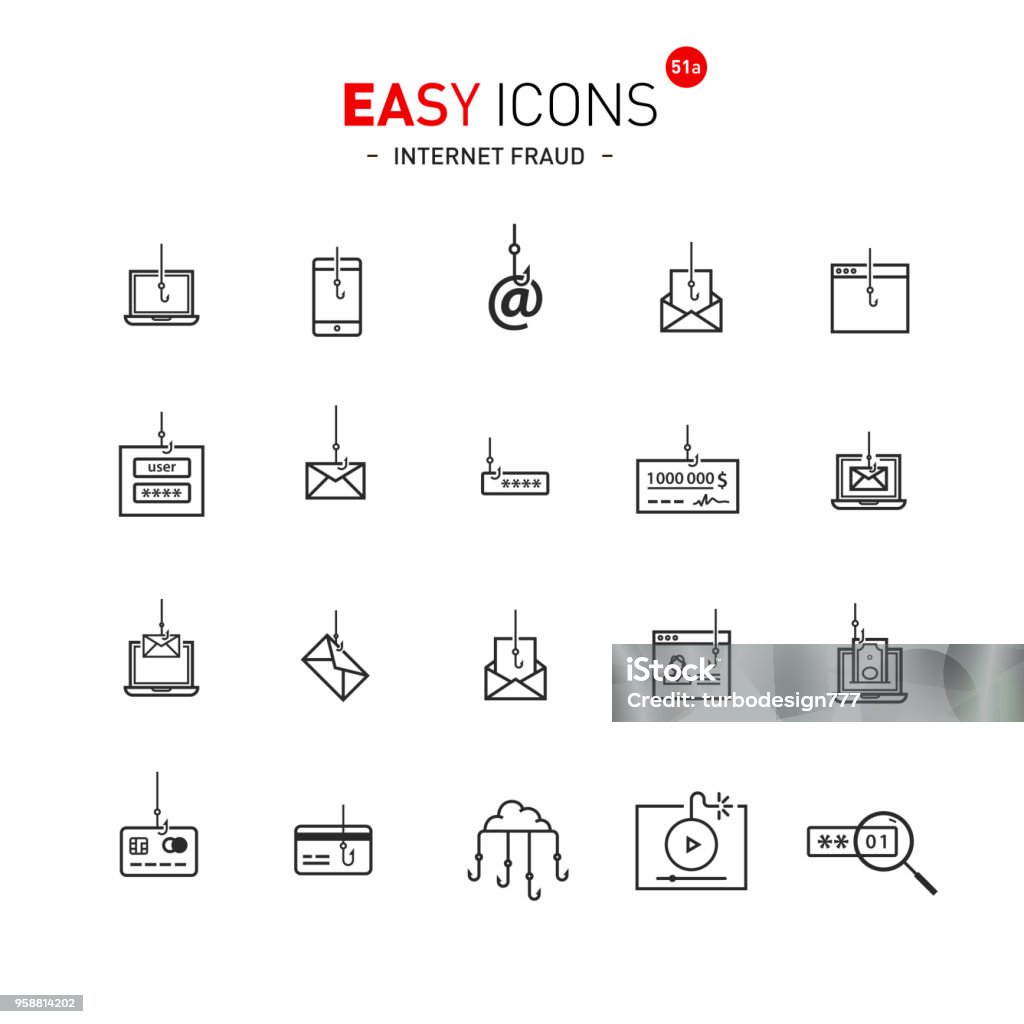 Easy icons 51a Intetnet fraud Vector thin line flat design icons set for internet fraud theme White Collar Crime stock vector