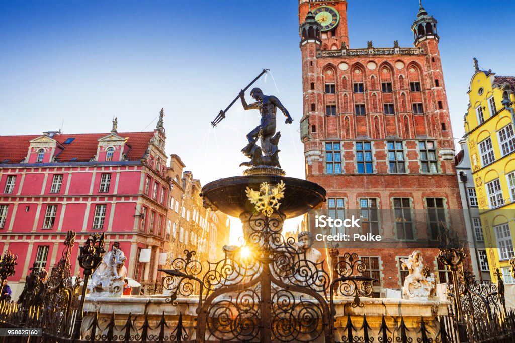 Gdansk old town, Poland Beautiful fountain in the old center of Gdansk city, Poland Gdansk Stock Photo