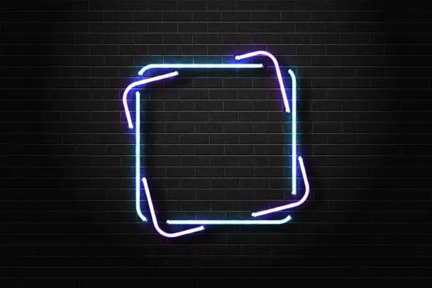 Vector illustration of Vector realistic isolated neon sign of frame for decoration and covering on the wall background. Concept of signboard, night club and restaurant.