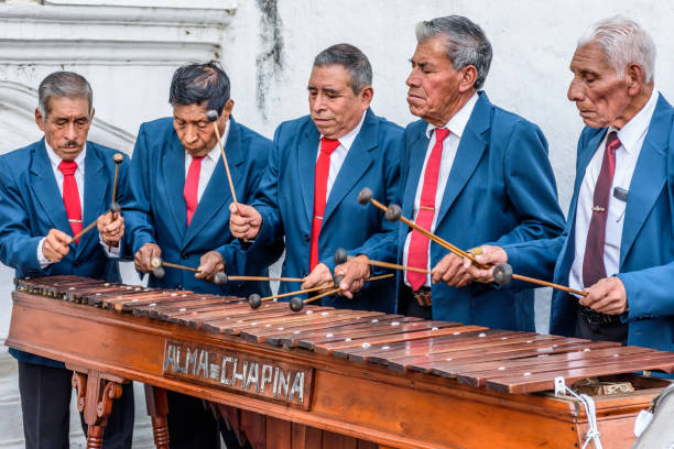 Playing marimba, Old City, Guatemala stock photo