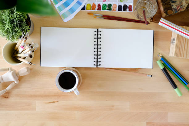 istock Artist accessory on wooden desk and copy space. 958835328