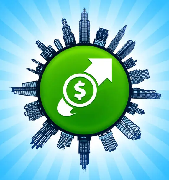 Vector illustration of Increase in Dollar Rate on Modern Cityscape Skyline Background
