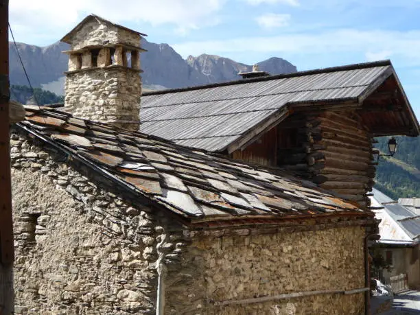 Architecture of a typical old house located in Saint-Véran, highest village in Europe.