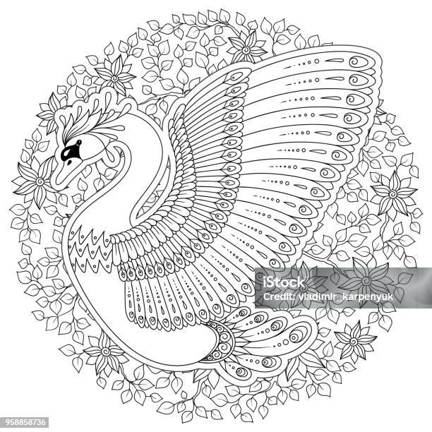 Hand Drawn Decorated Swan Image For Adult Coloring Books Pages Stock Illustration - Download Image Now