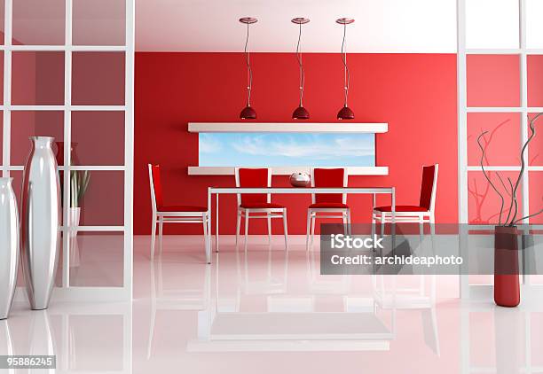 Foto de Red Sala De Jantar e mais fotos de stock de Artigo de decoração - Artigo de decoração, Branco, Cadeira