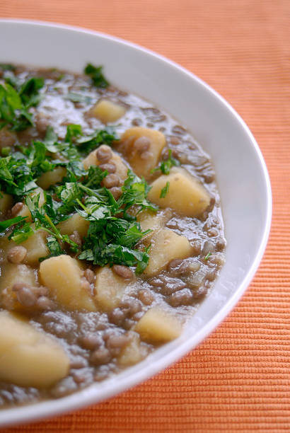 Homemade lentil soup stock photo