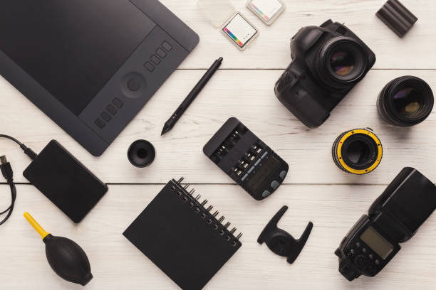 istock Diverse personal equipment for photographer 958871854