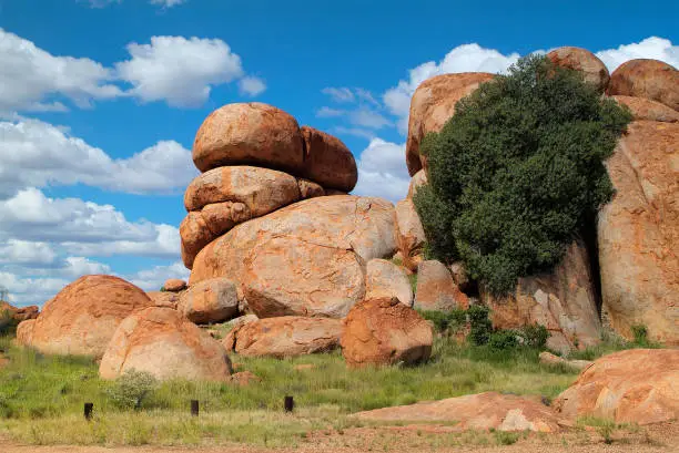 Australia, natural landmark and tourist attraction Devil's Marbles in Northern Territory