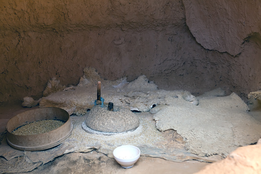 Domestic life in caves of troglodytes in the Matmata area Tunisia
