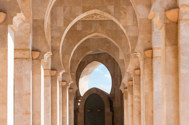 detail of decors of hassan ii mosque in casablanca morocco - morocco marrakech moroccan culture casablanca imagens e fotografias de stock