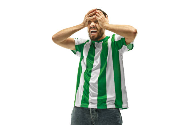 The unhappy and sad Irish fan on white background