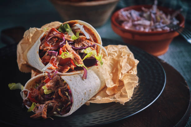Homemade Pulled Pork Wrap with Coleslaw and Chili