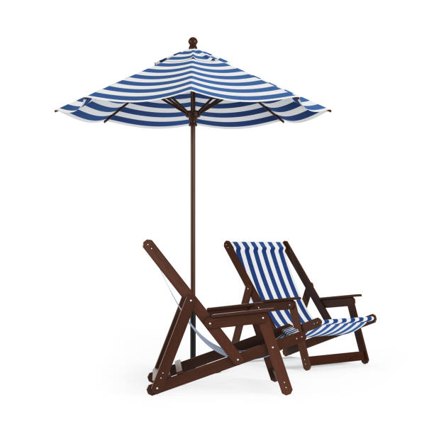 istock Chaise lounge with umbrella on white background. 3D rendering. 958890732