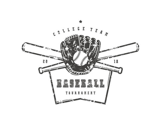 illustrazioni stock, clip art, cartoni animati e icone di tendenza di emblema della squadra del college di baseball - softball baseball glove sports equipment outdoors