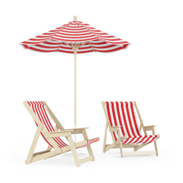 istock Chaise lounge with umbrella on white background. 3D rendering. 958890756