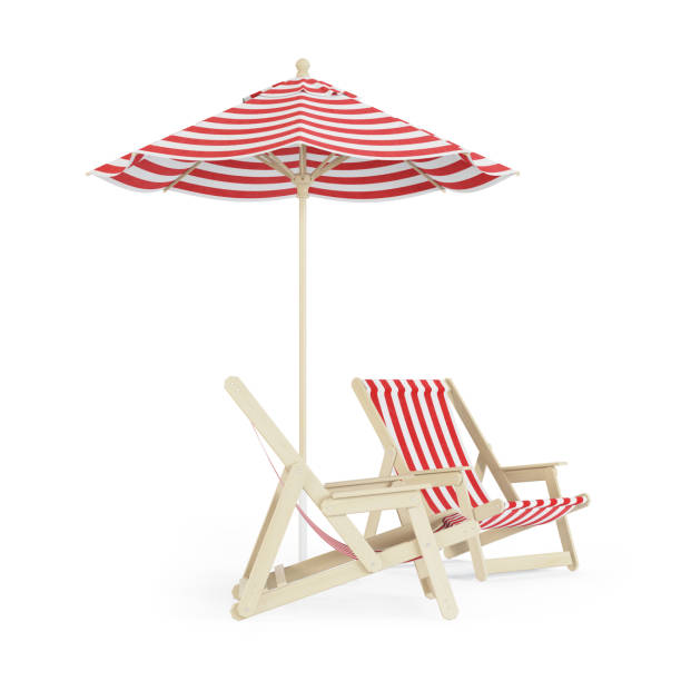 istock Chaise lounge with umbrella on white background. 3D rendering. 958890758