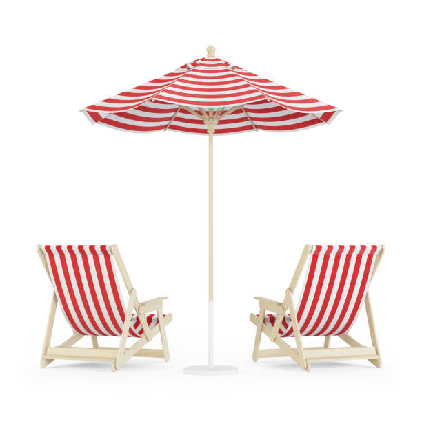 istock Chaise lounge with umbrella on white background. 3D rendering. 958890768