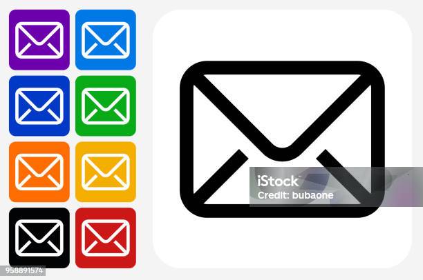 Letter Icon Square Button Set Stock Illustration - Download Image Now - Envelope, Icon Symbol, E-Mail