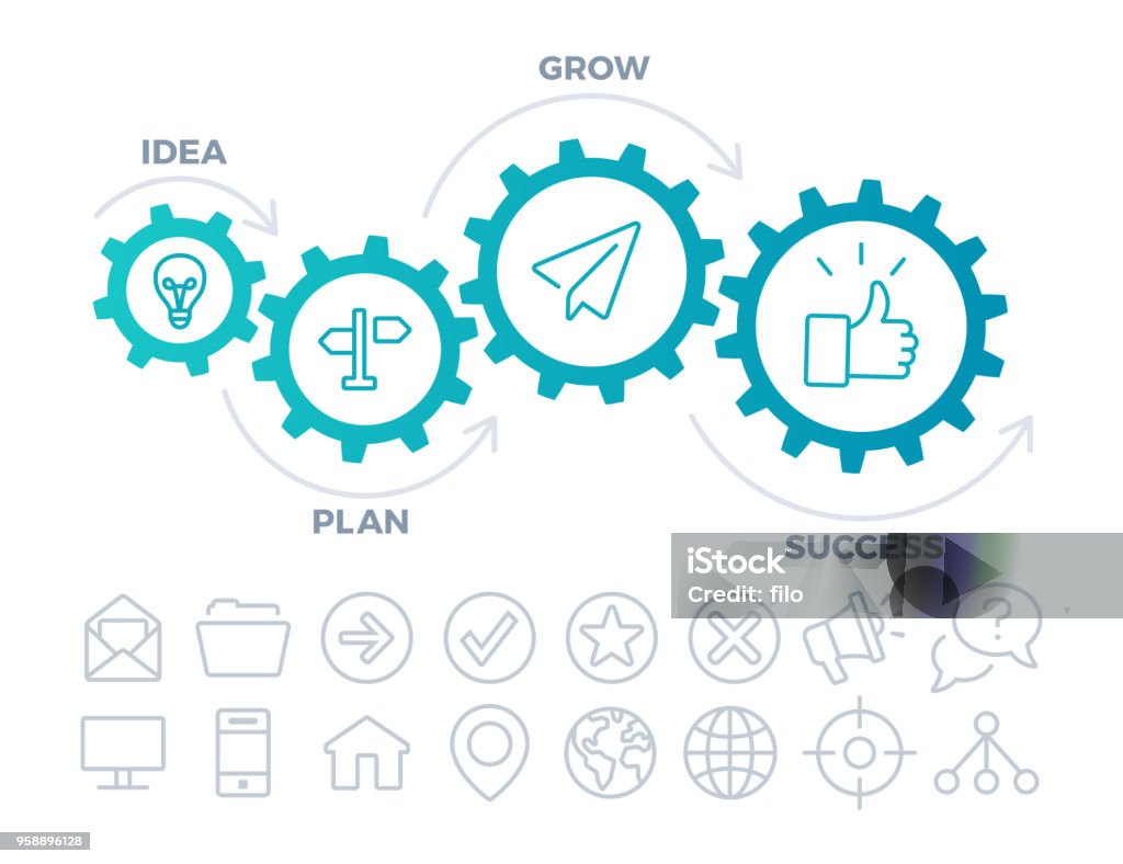 Gear Infographic Template Gears infographic template. Gear - Mechanism stock vector