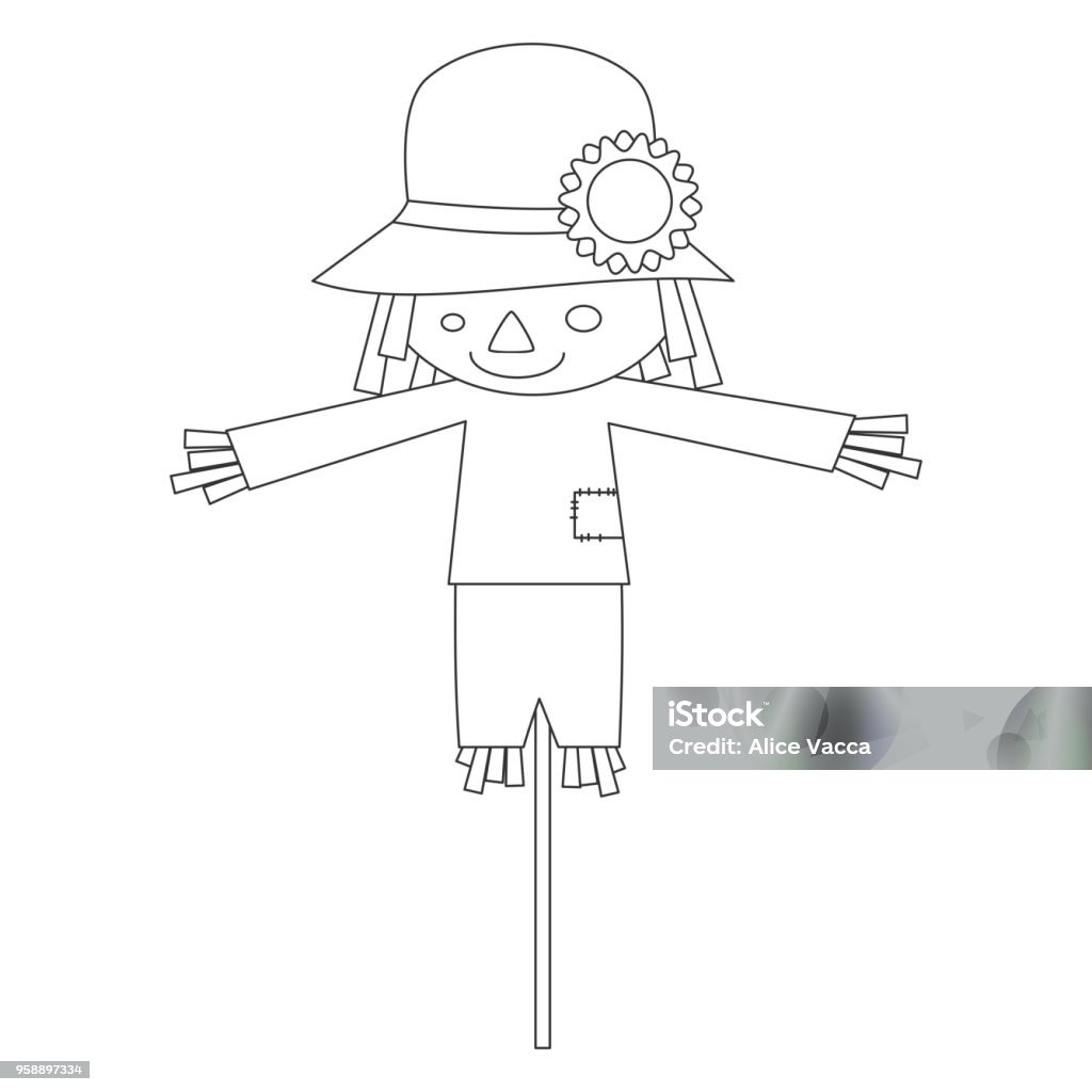 cute cartoon black and white scarecrow isolated vector illustration Coloring stock vector