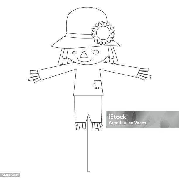 Cute Cartoon Black And White Scarecrow Isolated Vector Illustration Stock Illustration - Download Image Now