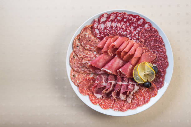 istock Meat plate set with salami, bacon 958897658