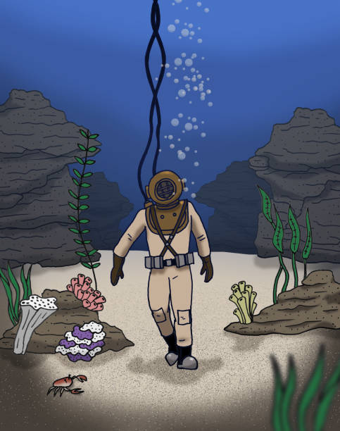 ilustrações, clipart, desenhos animados e ícones de mergulho em alto-mar - deep sea diving illustrations