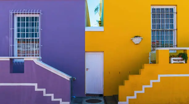 Colorful Facades in the malay quarter of Bo Kaap in the city of Cape Town, Western Cape province, South Africa.