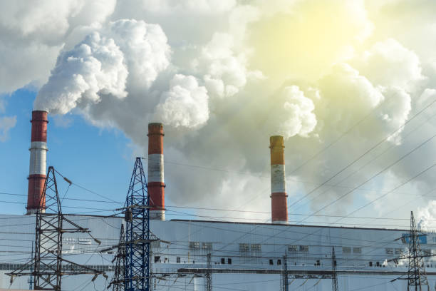 istock Smoking pipes of thermal power 958915428
