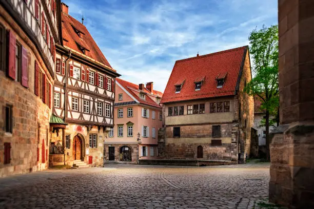 The photo shows the picturesque medieval old town of Esslingen at the Neckar river