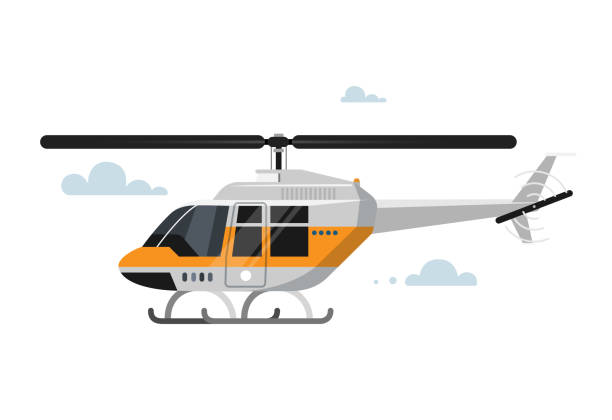 illustrazioni stock, clip art, cartoni animati e icone di tendenza di illustrazione vettoriale dell'elicottero piatto. - elicottero