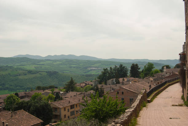 General view from the top of the little town near Perugia and Assisi with panoramic path