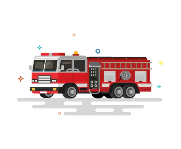 Vector illustration of Vector illustration of flat fire engine.