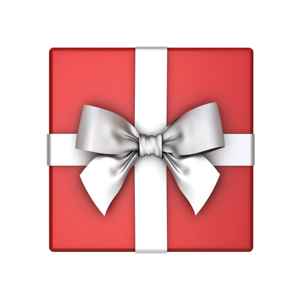 istock Red gift box or present box with silver ribbon bow isolated on white background . 3D rendering 958937772