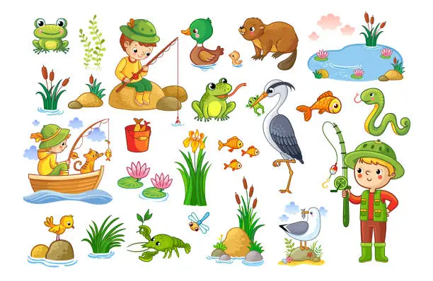 Vector illustration of Vector set on a forest children theme.