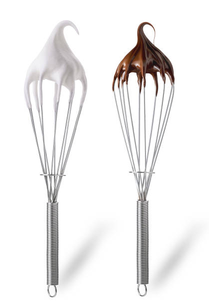 Meringue cream and melted chocolate Isolated on white