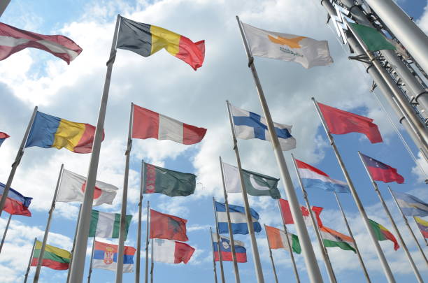 istock Collection of flags Leipzig Messe tower 958942530