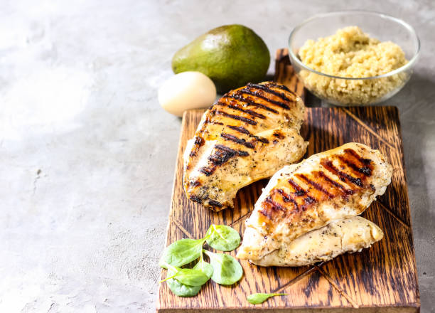 istock grilled chicken fillets on wooden cutting board 958952722